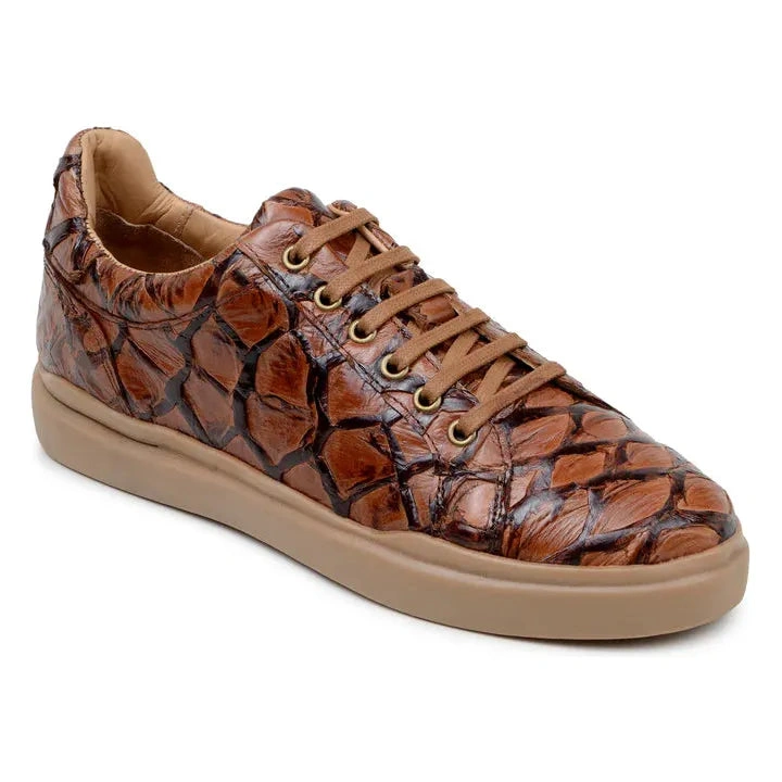Hakiki Pirarucu Derisi İhtişamlı Bağcıklı Sneaker: Antik Badem Rengi, Kingstone Modası, Ayakları Yücelten Şıklık!